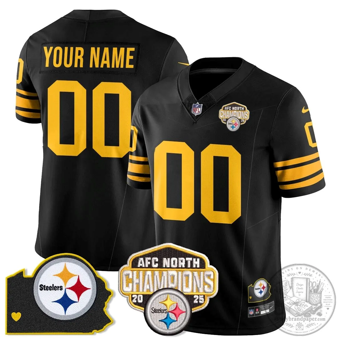 Custom Football Jersey for 2025 AFC North Champions - Pittsburgh Steelers 14 Custom Football Jersey for 2025 AFC North Champions - Pittsburgh Steelers