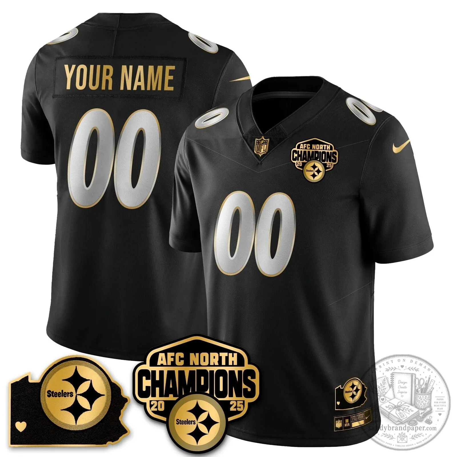 Custom Football Jersey for 2025 AFC North Champions - Pittsburgh Steelers 15 Custom Football Jersey for 2025 AFC North Champions - Pittsburgh Steelers