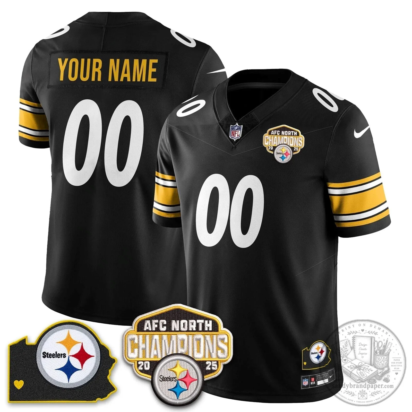 Custom Football Jersey for 2025 AFC North Champions - Pittsburgh Steelers 18 Custom Football Jersey for 2025 AFC North Champions - Pittsburgh Steelers