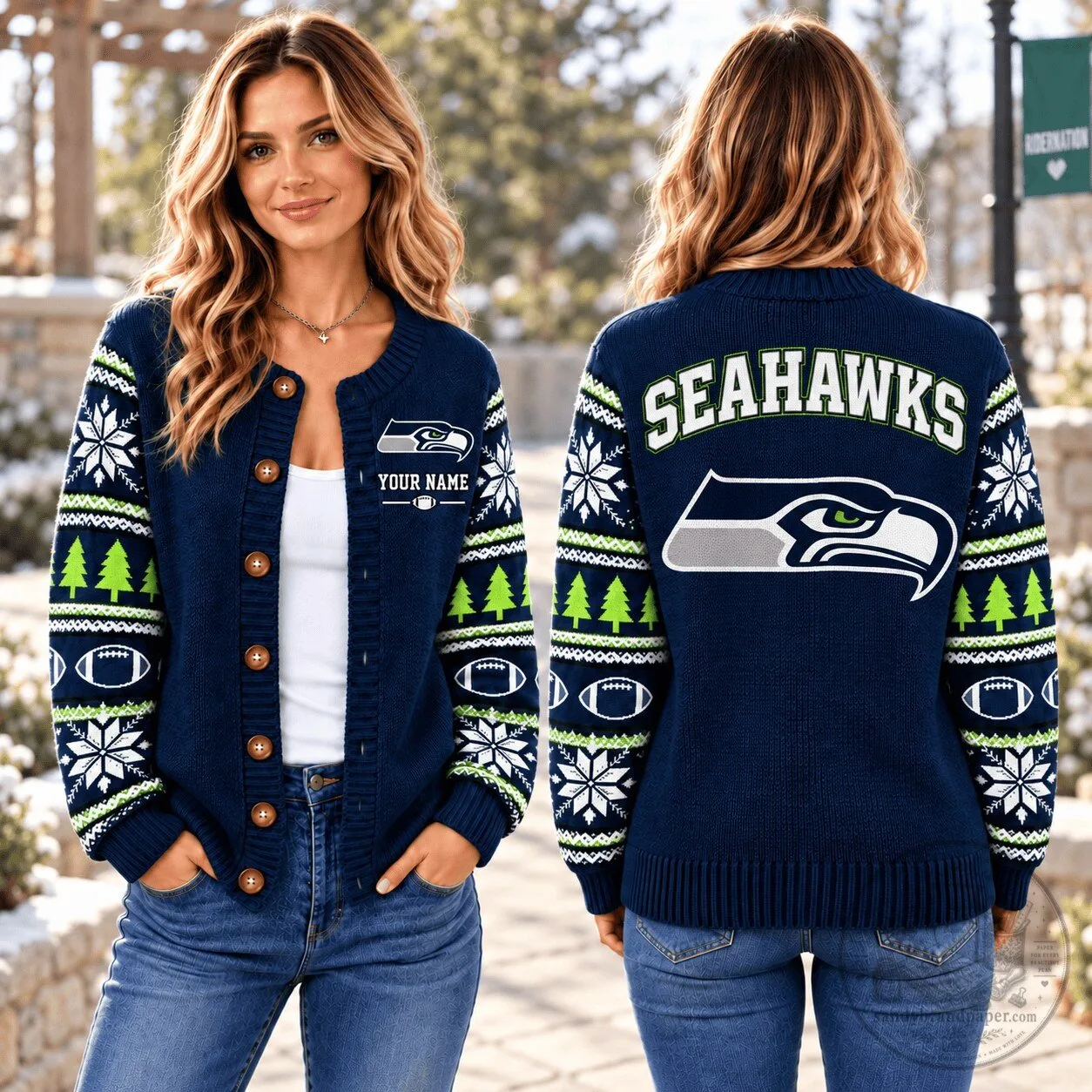 Seattle Seahawks NFL Team Ugly Christmas Sweater Cardigan Jacket