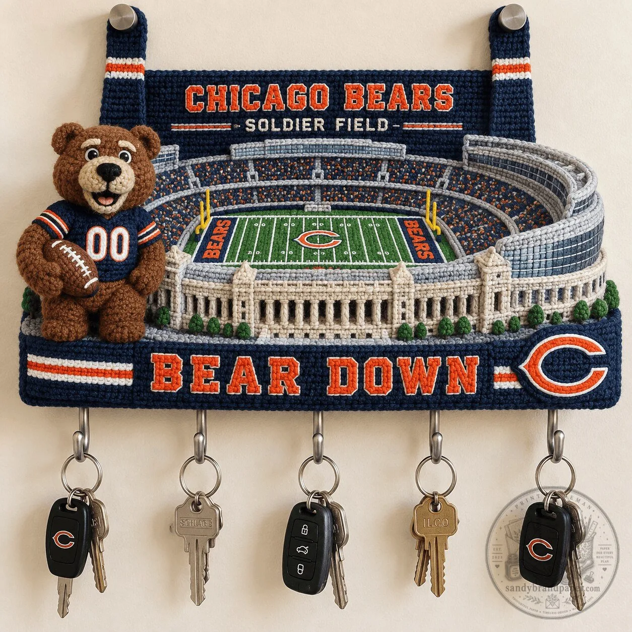 Chicago Bears Soldier Field Stadium Bear Down Wall Mounted Key Holder