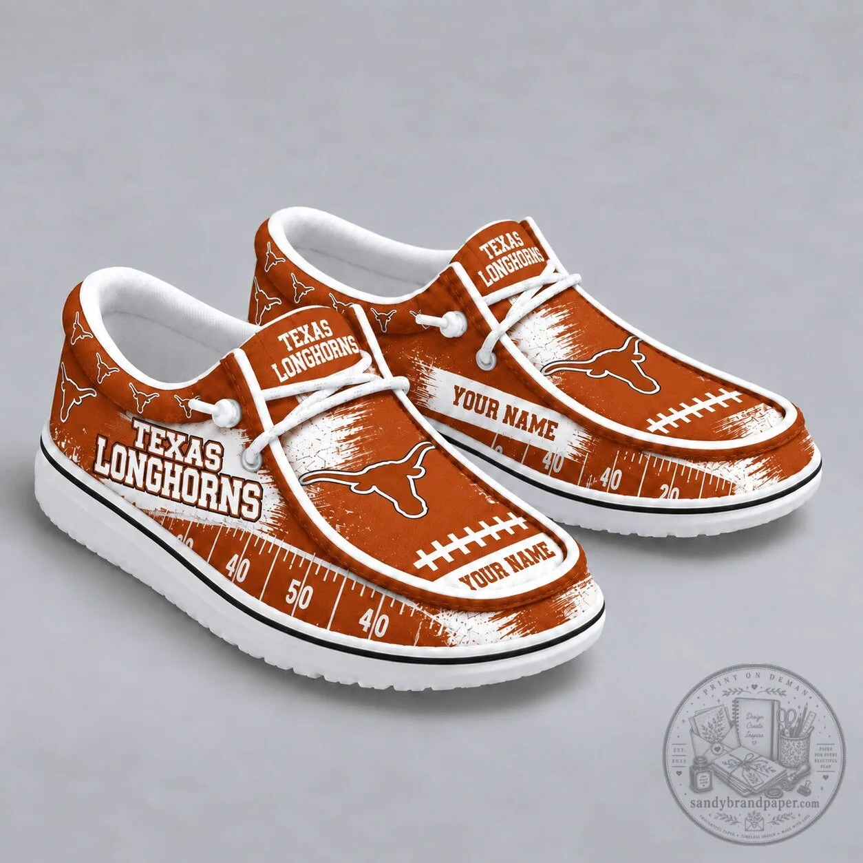 Texas Longhorns Football Field Custom Name Loafer Shoes