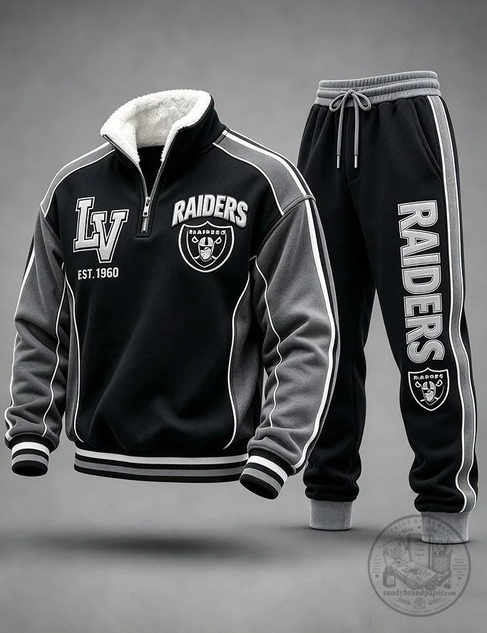 Las Vegas Raiders Jogger Pants and Quarter Zip Sweatshirt Ensemble