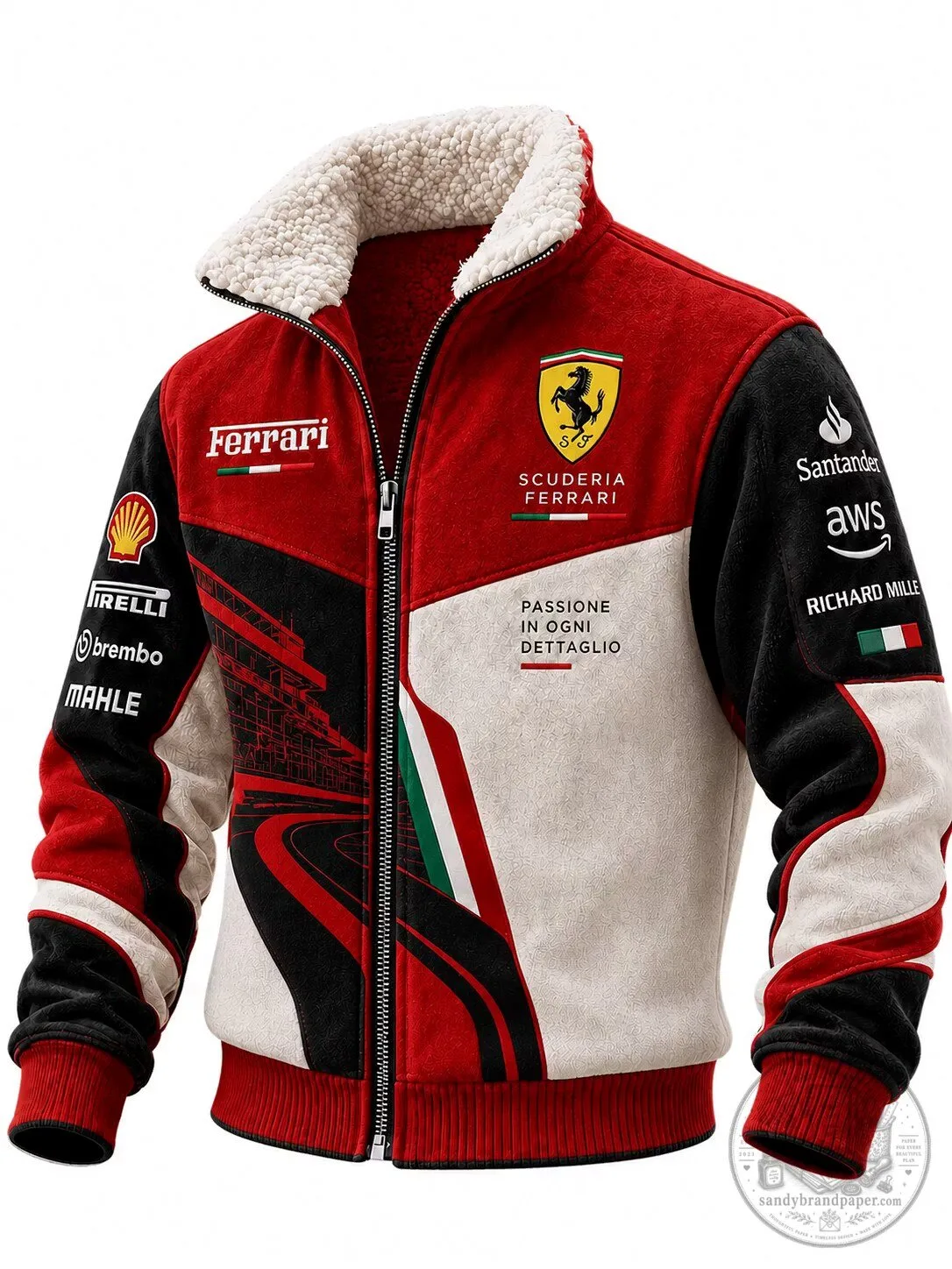 Scuderia Ferrari Formula One Racing Team Sherpa Lined Bomber Jacket 1 Scuderia Ferrari Formula One Racing Team Sherpa Lined Bomber Jacket