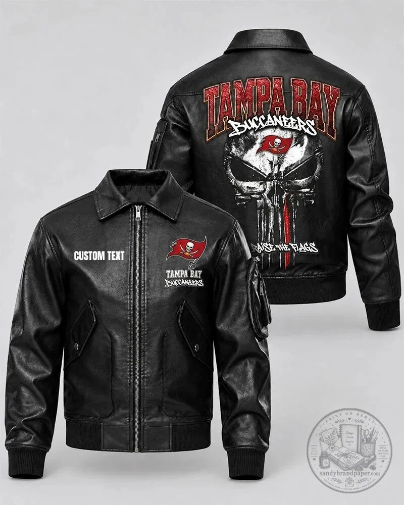 Tampa Bay Buccaneers Punisher Skull Leather Bomber Jacket