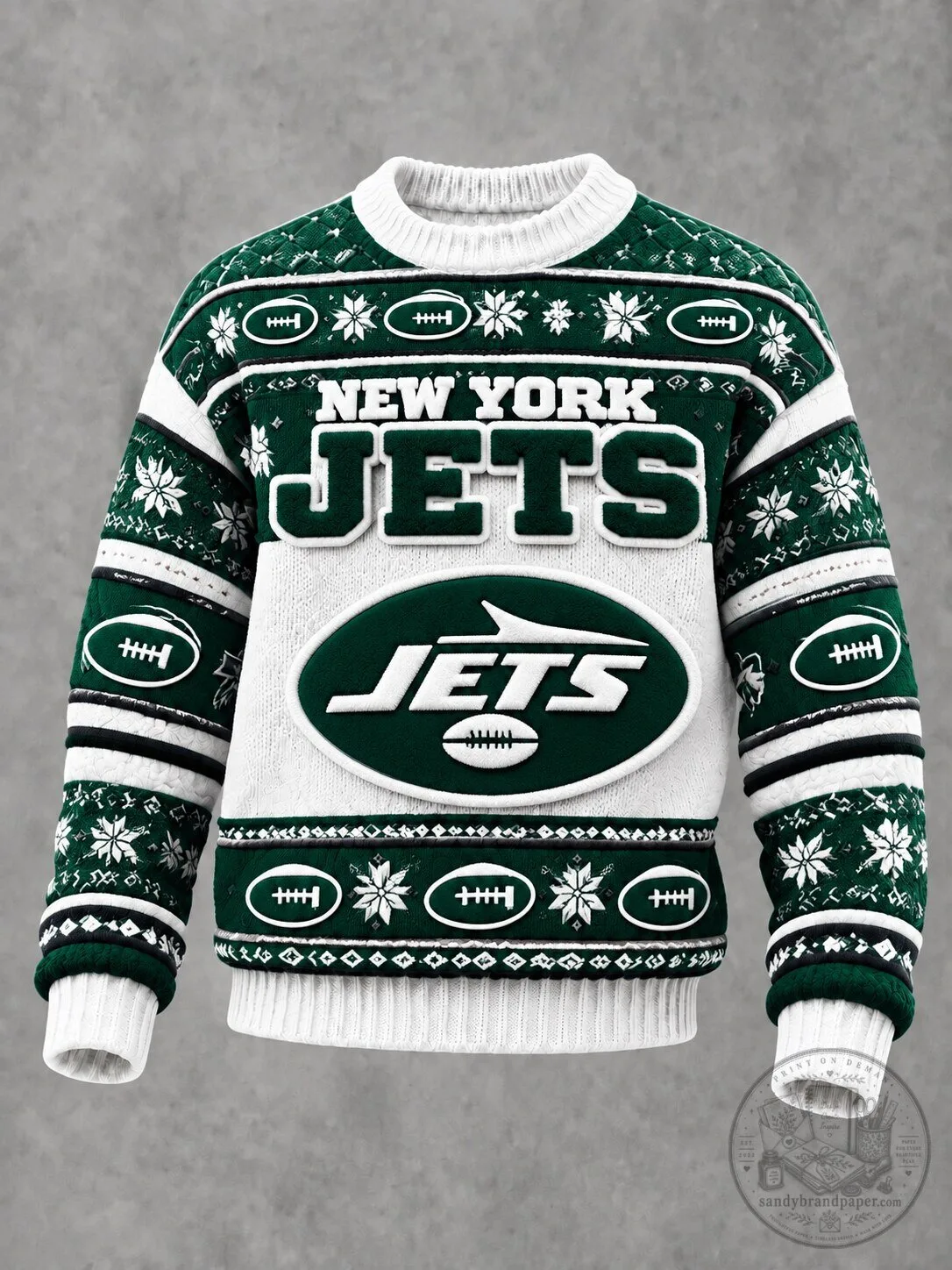New York Jets Ugly Christmas Sweater Holiday Knit Crewneck Pullover Jumper