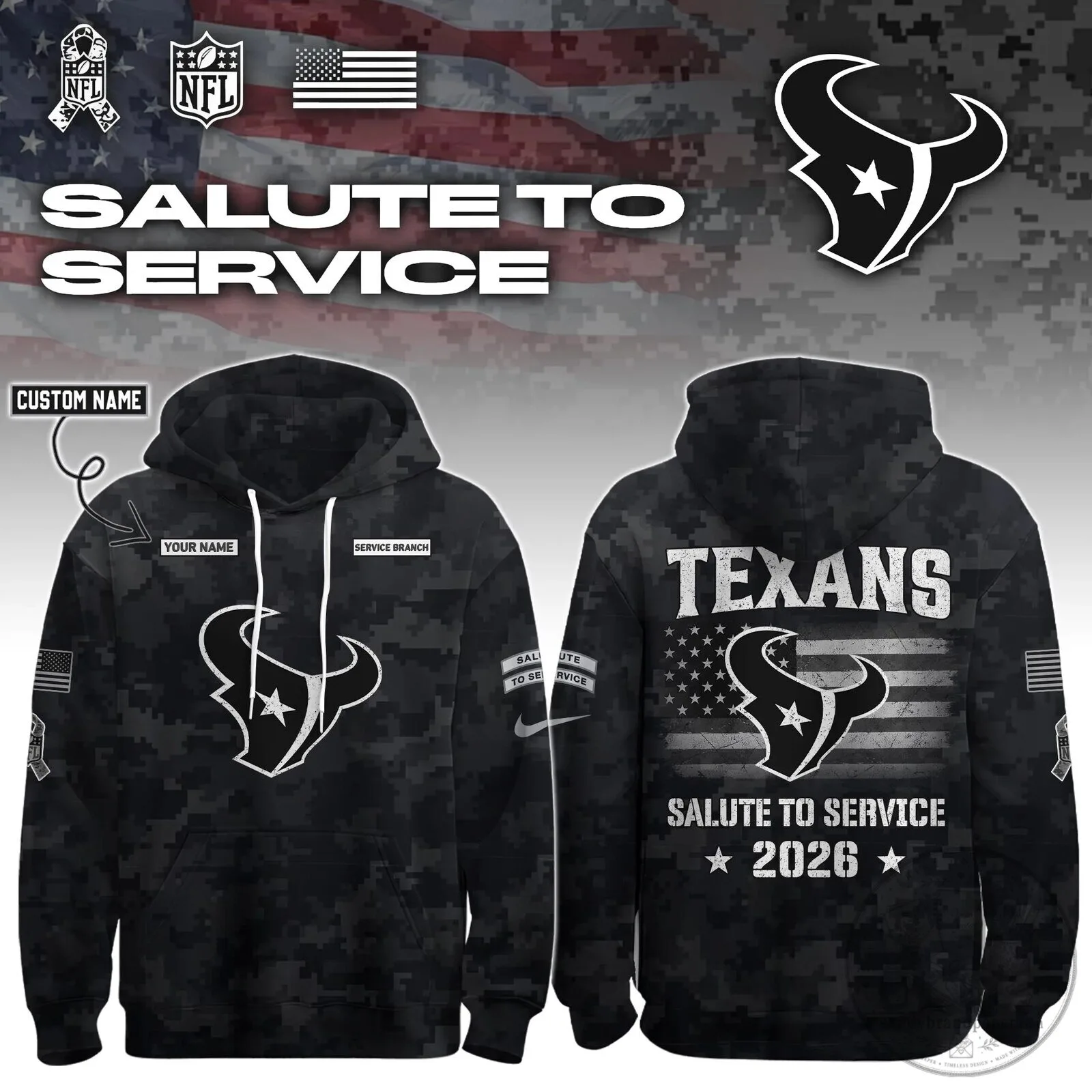 Houston Texans Salute To Service 2026 Personalized Hoodie
