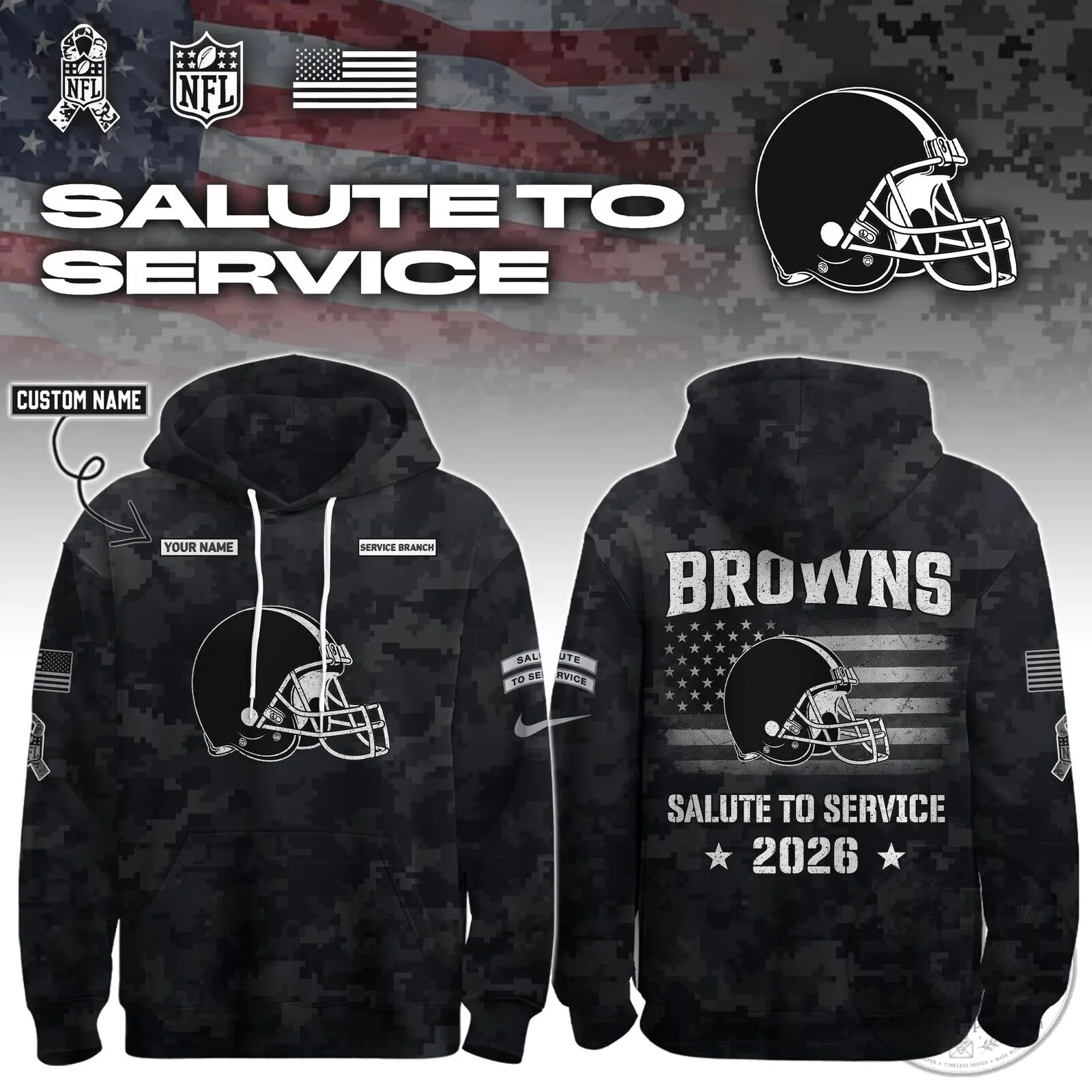 Cleveland Browns Salute To Service 2026 Custom Name And Service Branch Hoodie