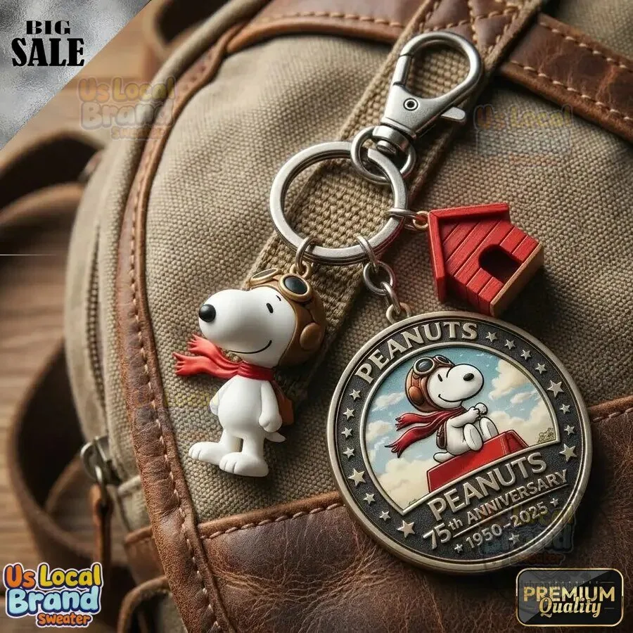 Snoopy Peanuts 75th Anniversary Flying Ace Dog House Keychain