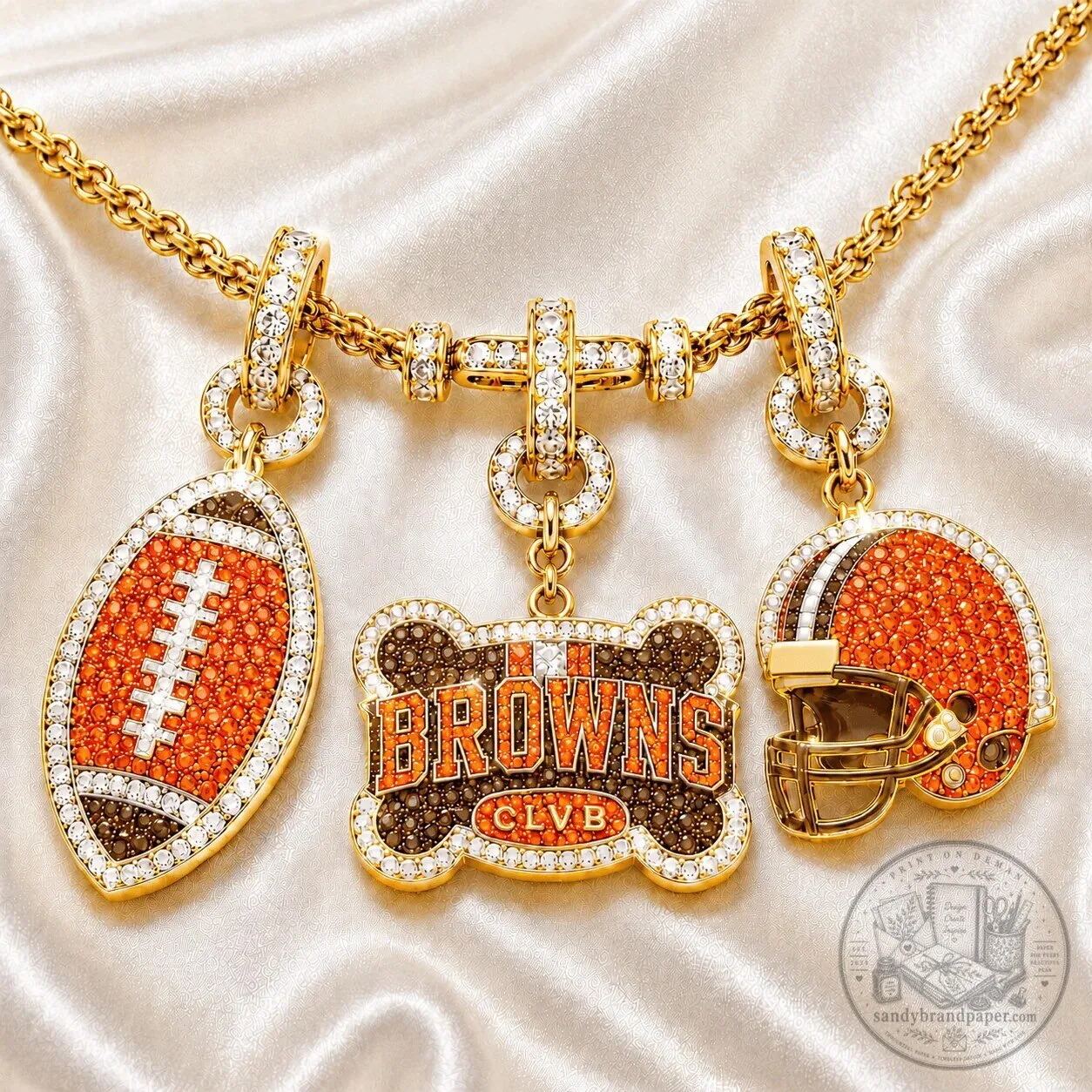 Cleveland Browns Football Helmet and Bone Charm Pendant Necklace 4 Cleveland Browns Football Helmet and Bone Charm Pendant Necklace
