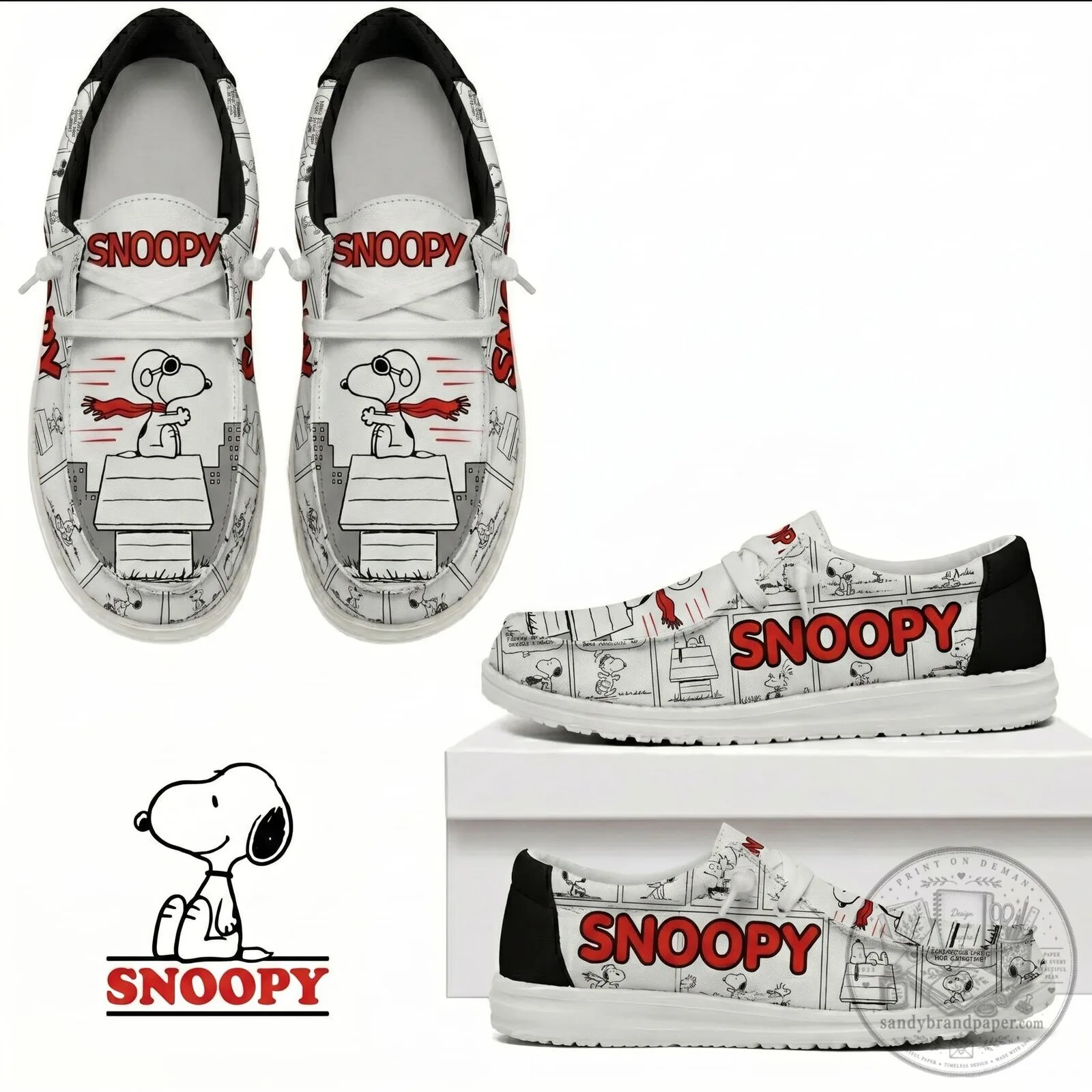 Snoopy Flying Ace Comic Strip Print Casual Slip-On Shoes