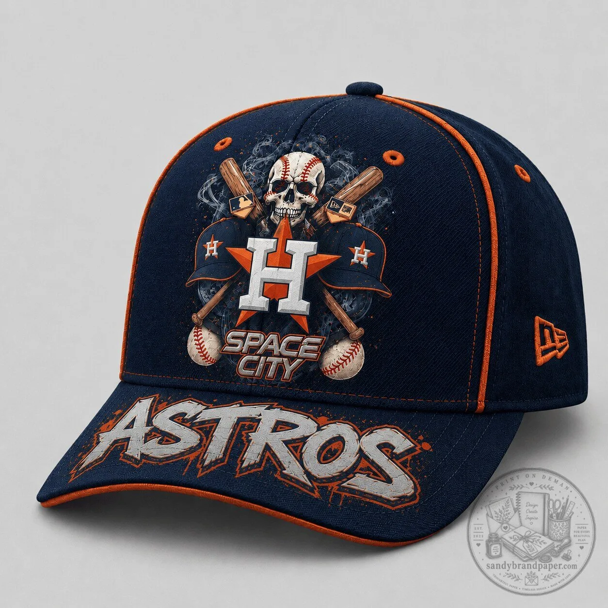 Cap Hat for Fans of Houston Astros Baseball Skull Bats Pride