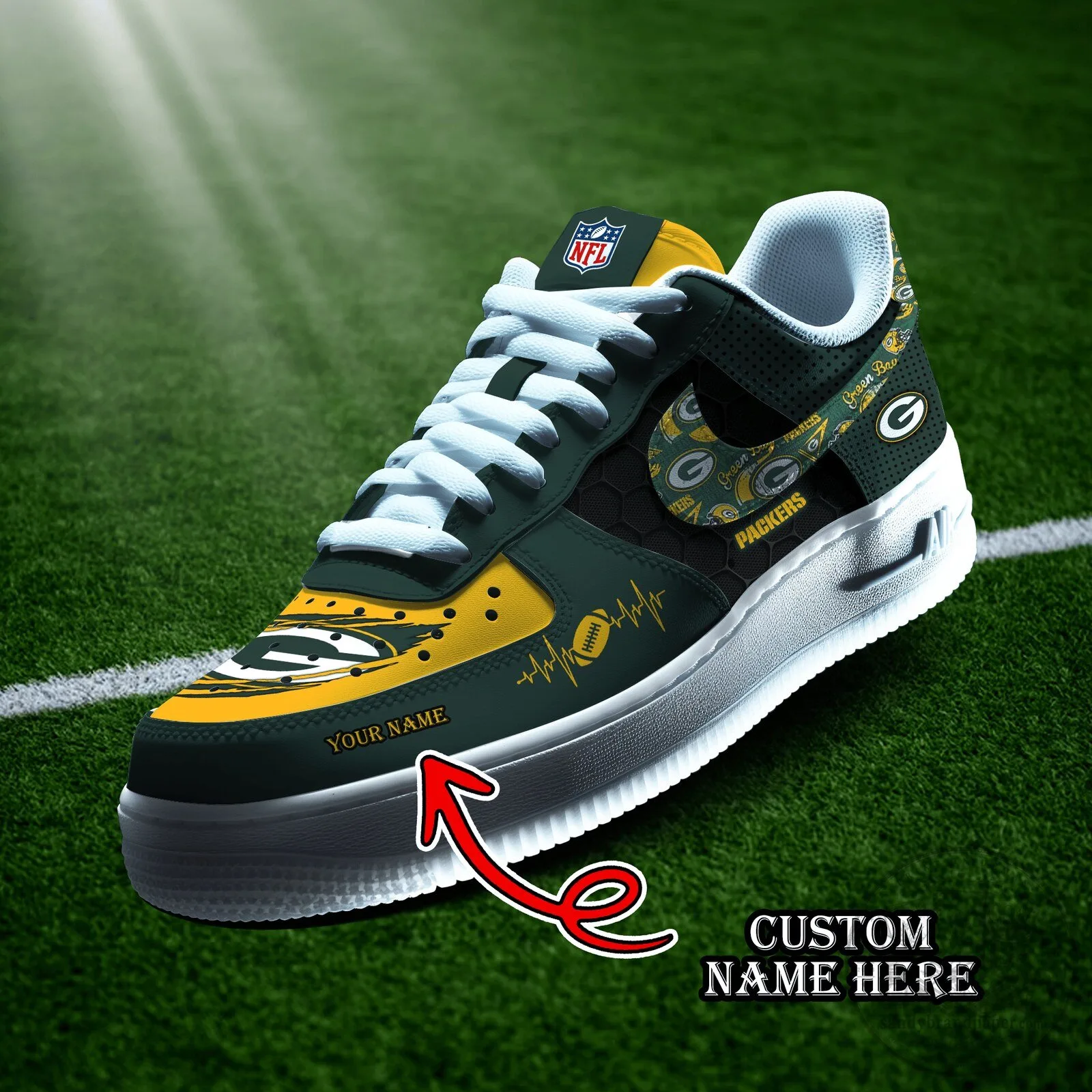 Green Bay Packers NFL Football Team Custom Name Low Top Sneakers