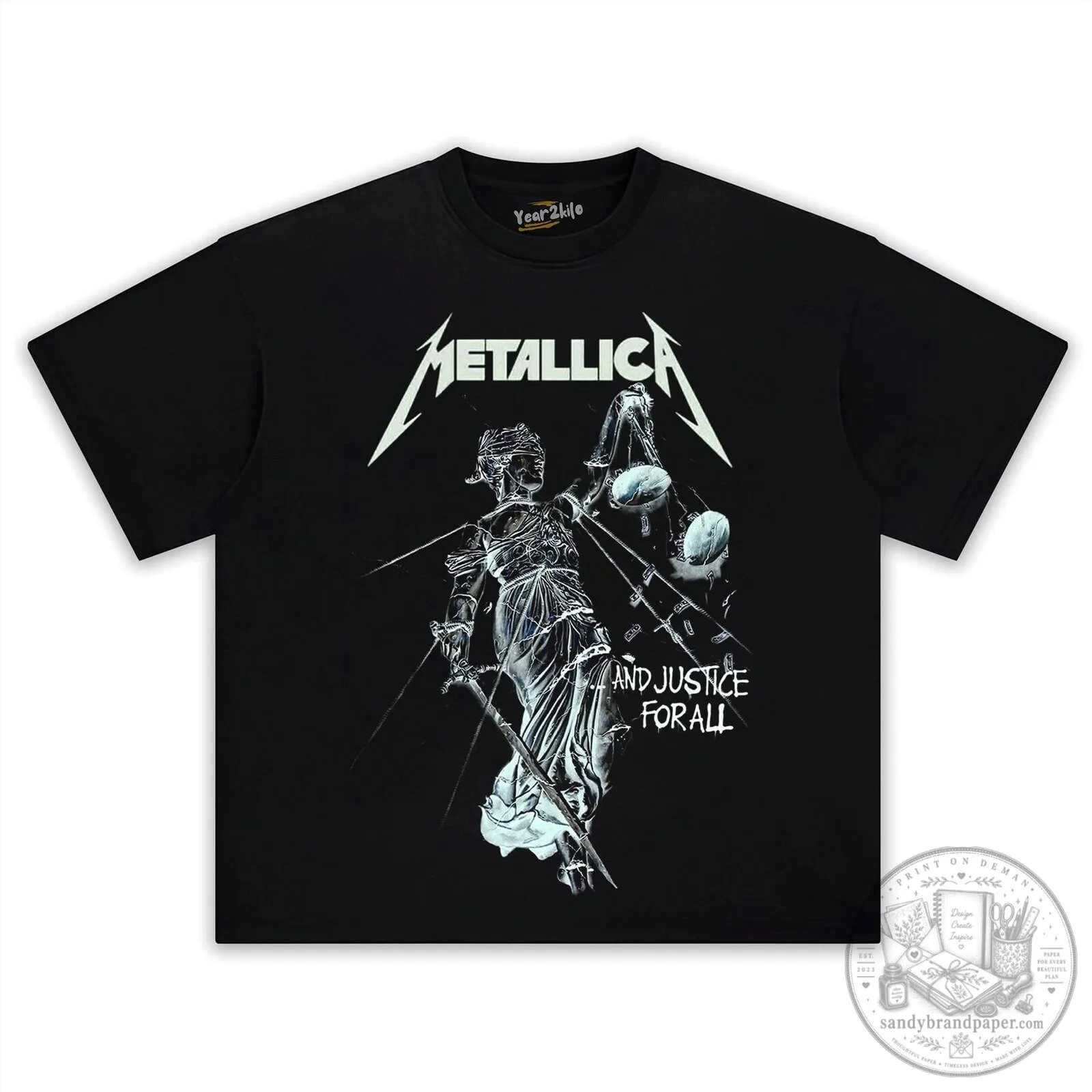 Heavy Metal Band T-Shirt featuring Metallica's And Justice For All Album Artwork 9 Heavy Metal Band T-Shirt featuring Metallica