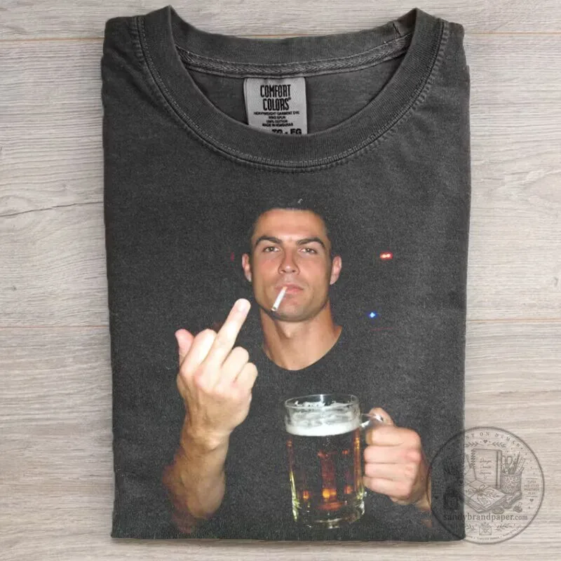 Cristiano Ronaldo Funny Middle Finger Beer Smoking Graphic T-Shirt