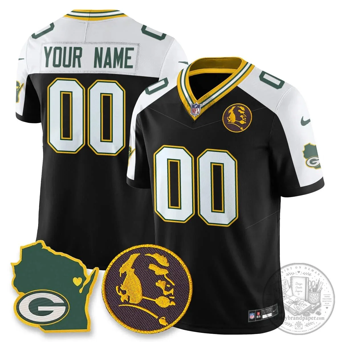 Custom Black Football Jersey for Green Bay Packers featuring John Madden