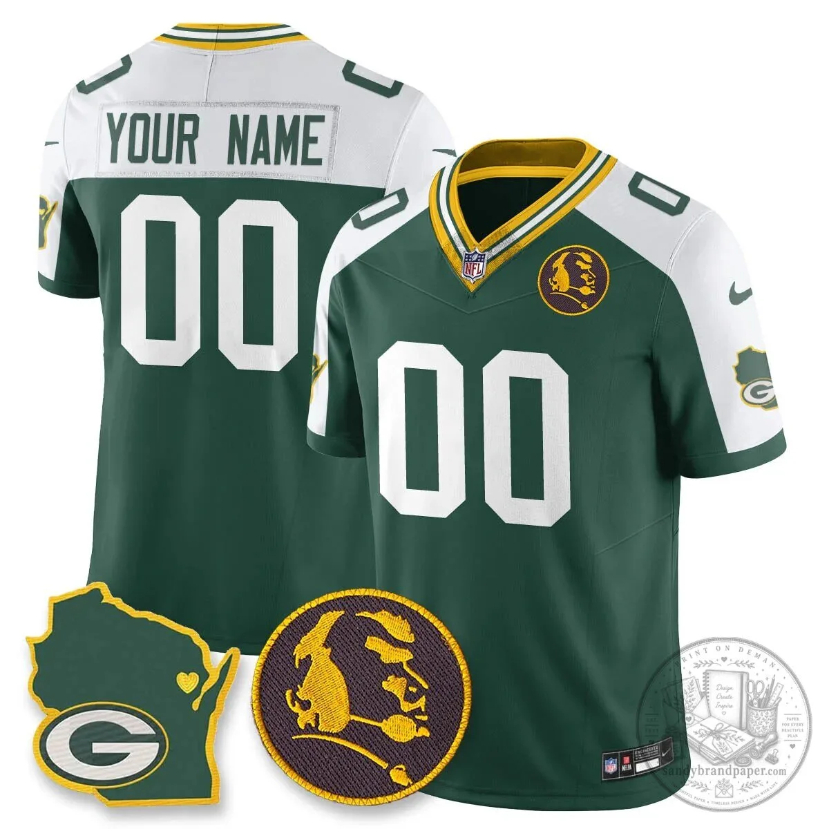 Custom Black Football Jersey for Green Bay Packers featuring John Madden 8 Custom Black Football Jersey for Green Bay Packers featuring John Madden