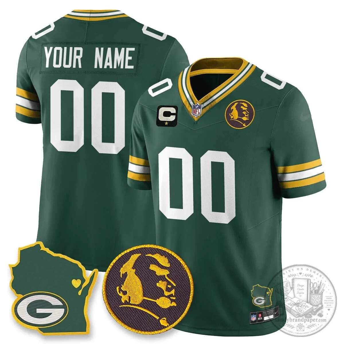 Custom Black Football Jersey for Green Bay Packers featuring John Madden 9 Custom Black Football Jersey for Green Bay Packers featuring John Madden
