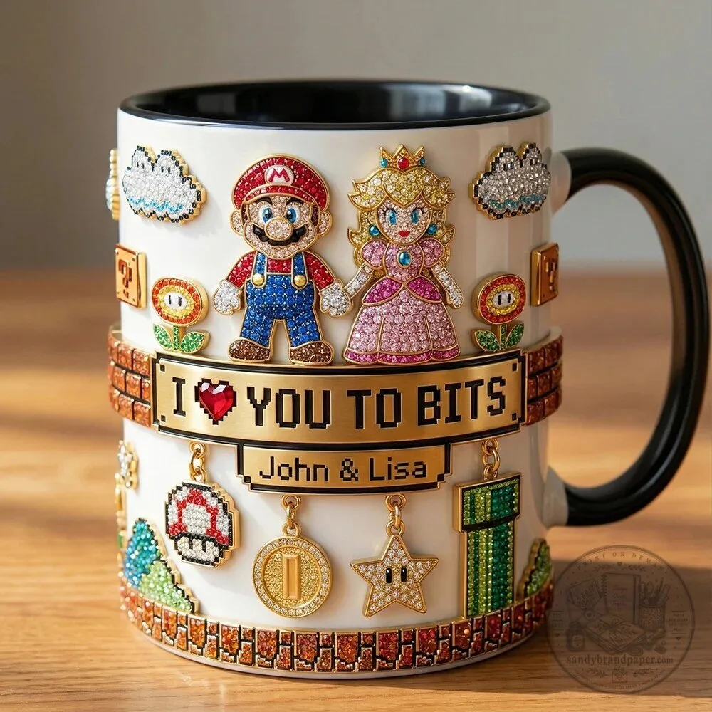 Super Mario Brothers I Love You To Bits Personalized Mug