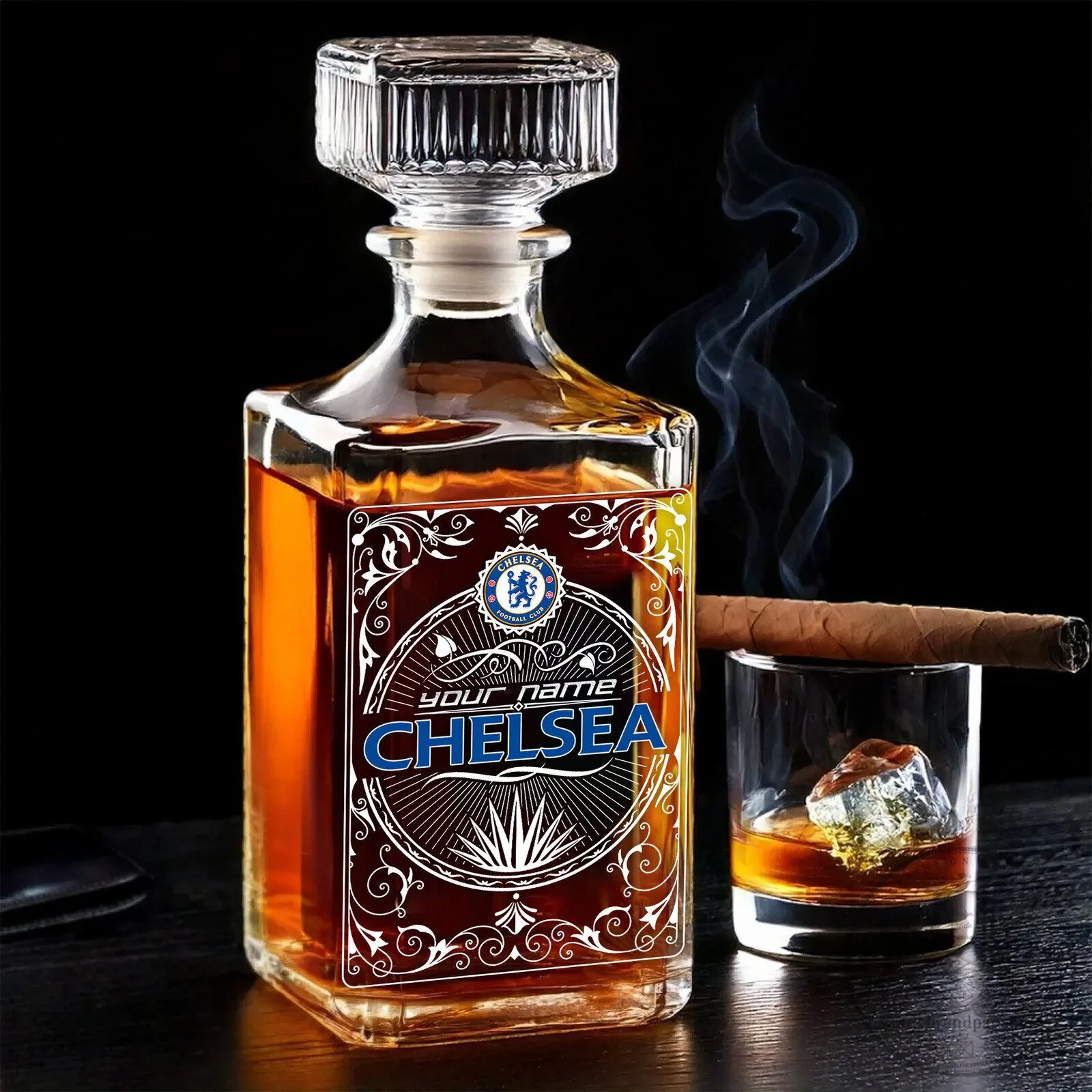 Chelsea Football Club Personalized Whiskey Decanter with Custom Name