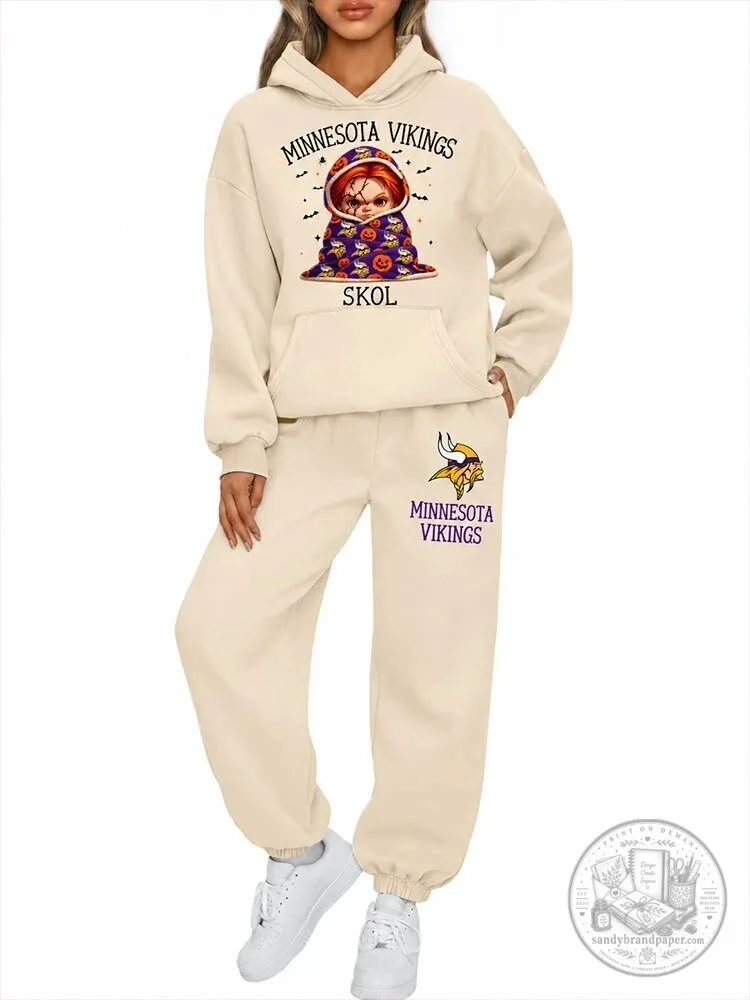 Minnesota Vikings Skol Halloween Chucky Doll Women's Hoodie and Sweatpants Set