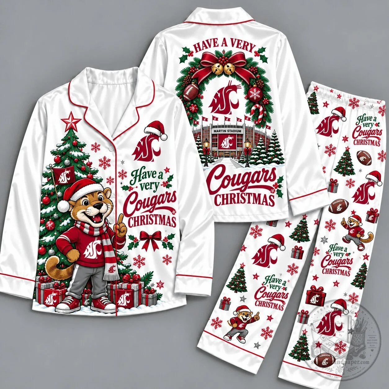 Washington State Cougars Mascot Christmas Pajamas Set