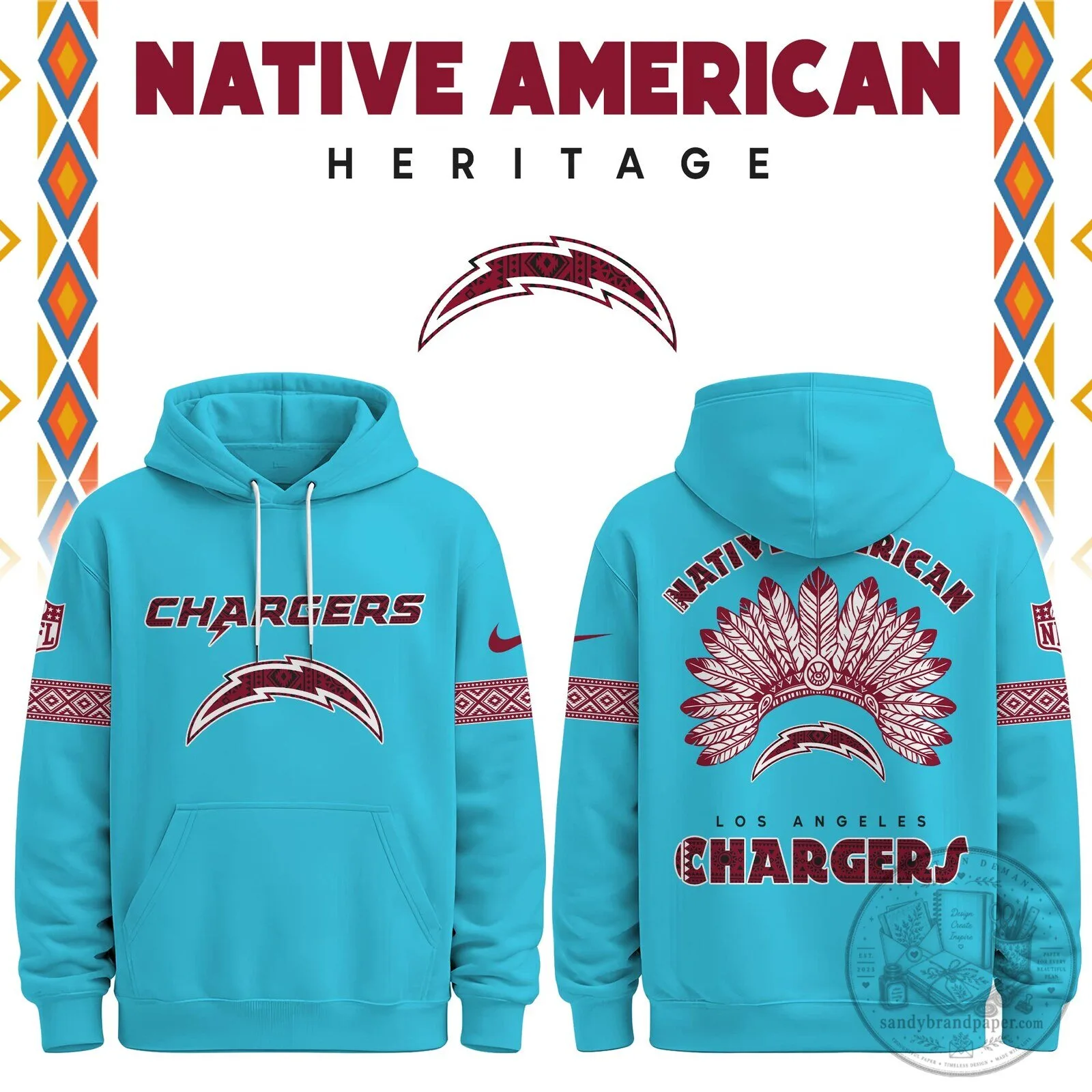 Los Angeles Chargers Native American Heritage Pullover Hoodie