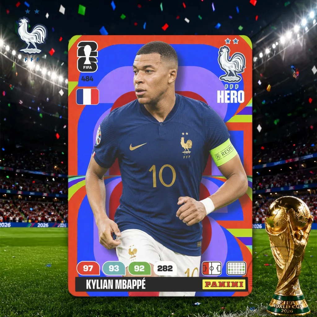France Soccer Kylian Mbappe Hero Card Custom Panini Style Poster