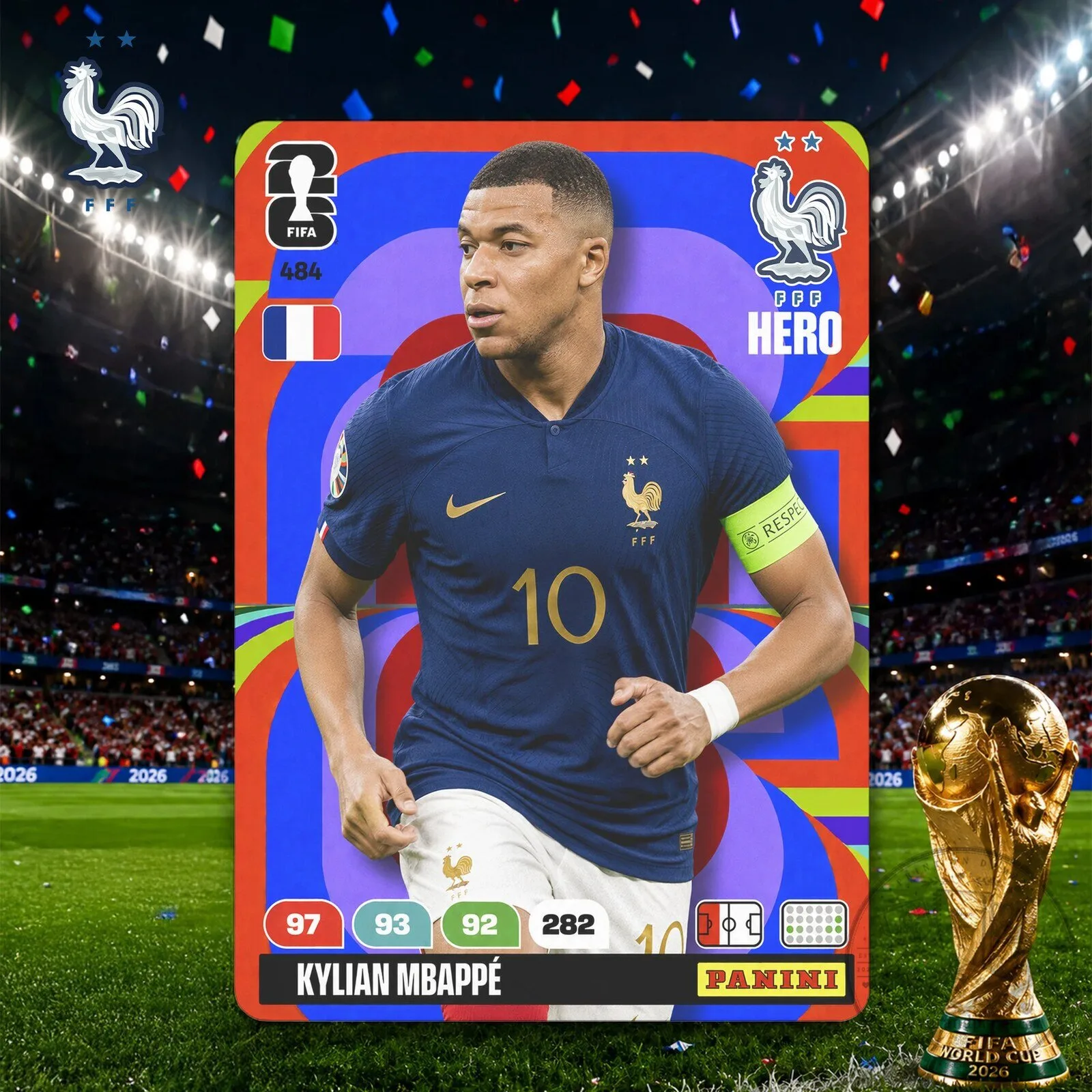 France Soccer Kylian Mbappe Hero Card Custom Panini Style Poster