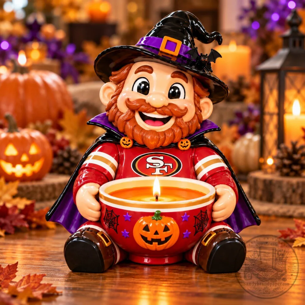 San Francisco 49ers Halloween Gnome Candle Holder Spooky Game Day Decor San Francisco 49ers Halloween Gnome Candle Holder Spooky Game Day Decor