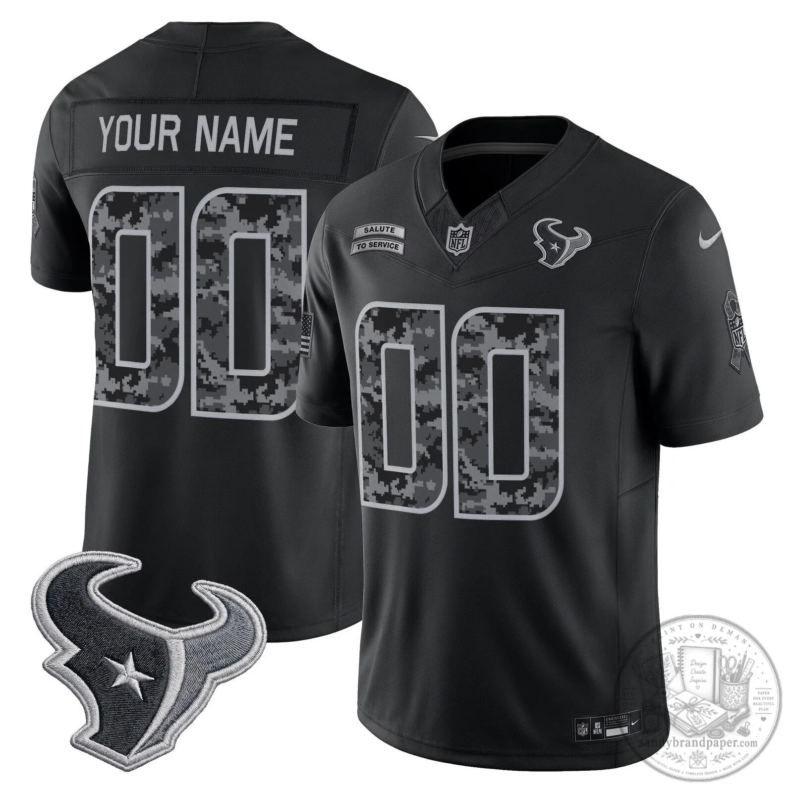Custom Football Jersey for Houston Texans Salute to Service