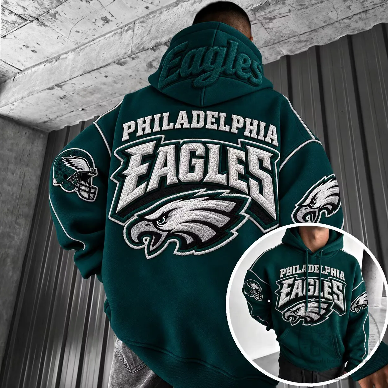 Philadelphia Eagles American Football Team Logo Embroidered Green Hoodie