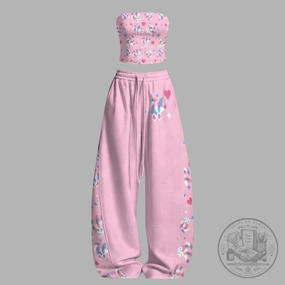 Cute Pokémon Sylveon Pink Strapless Top and Sweatpants Set
