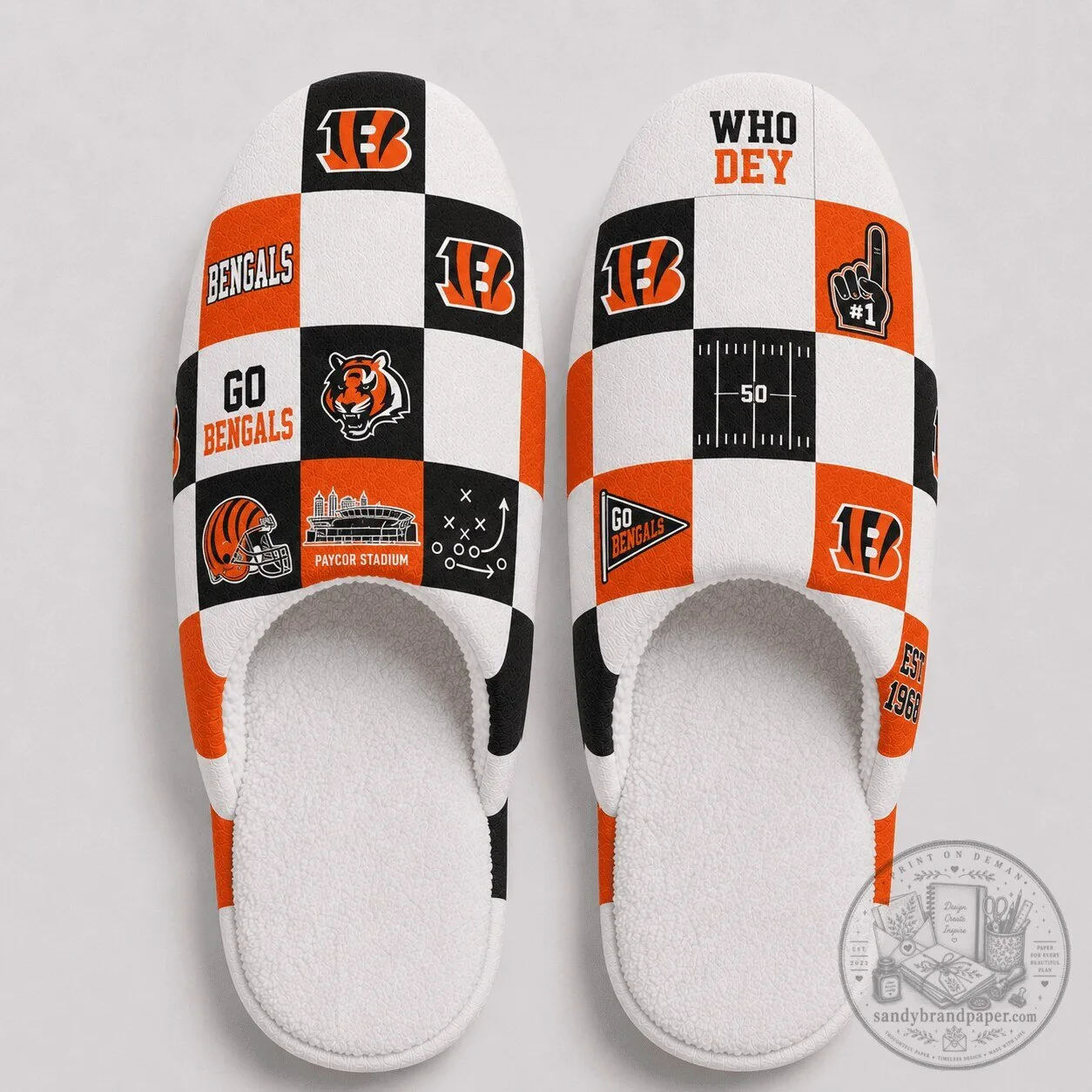 Cincinnati Bengals Checkered Pattern Football Team Slippers