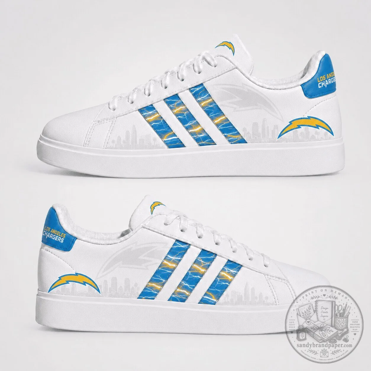Los Angeles Chargers Lightning Bolt Logo White Sneakers
