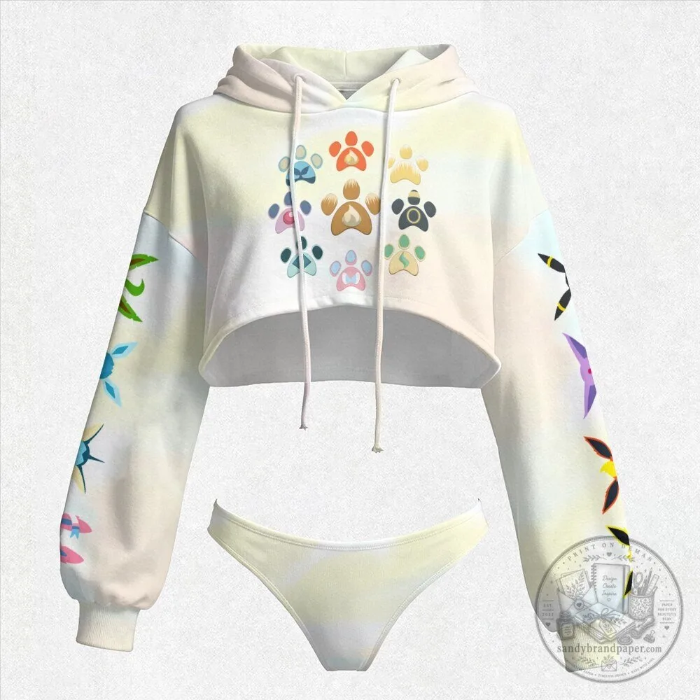 Pokemon Eeveelution Paw Prints Crop Top Hoodie for Women