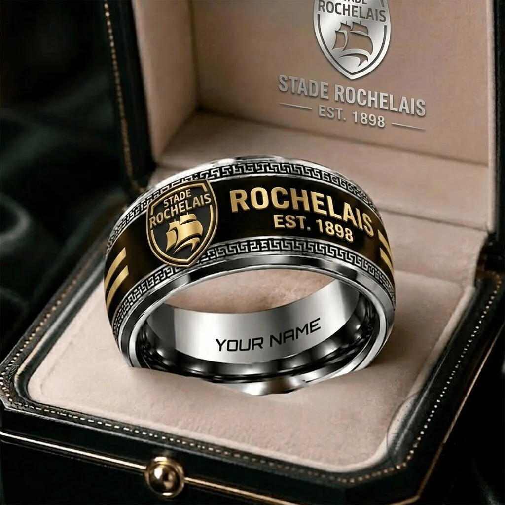 Stade Rochelais Rugby Team Est. 1898 Personalized Engraved Ring 1 Stade Rochelais Rugby Team Est. 1898 Personalized Engraved Ring