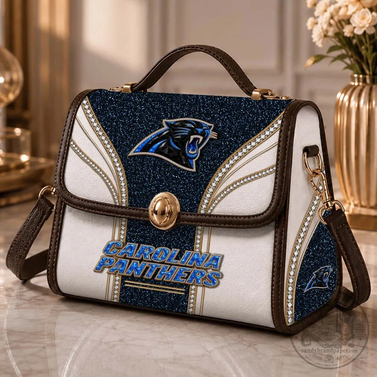 Carolina Panthers Glitter Sparkle Diamond Pattern Handbag Purse