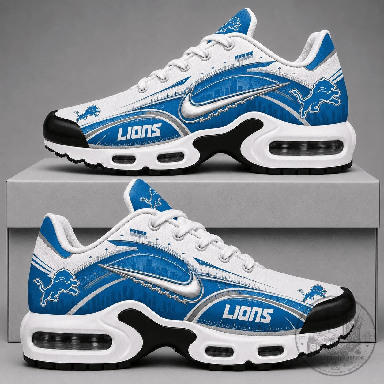 Detroit Lions NFL Team Logo White and Blue Fan Running Shoes
