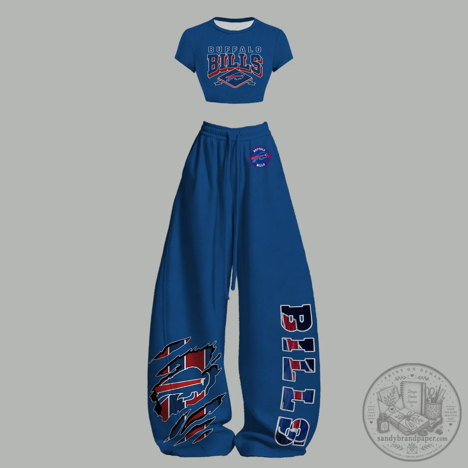 Buffalo Bills Women's Blue Crop Top and Sweatpants Two-Piece Set