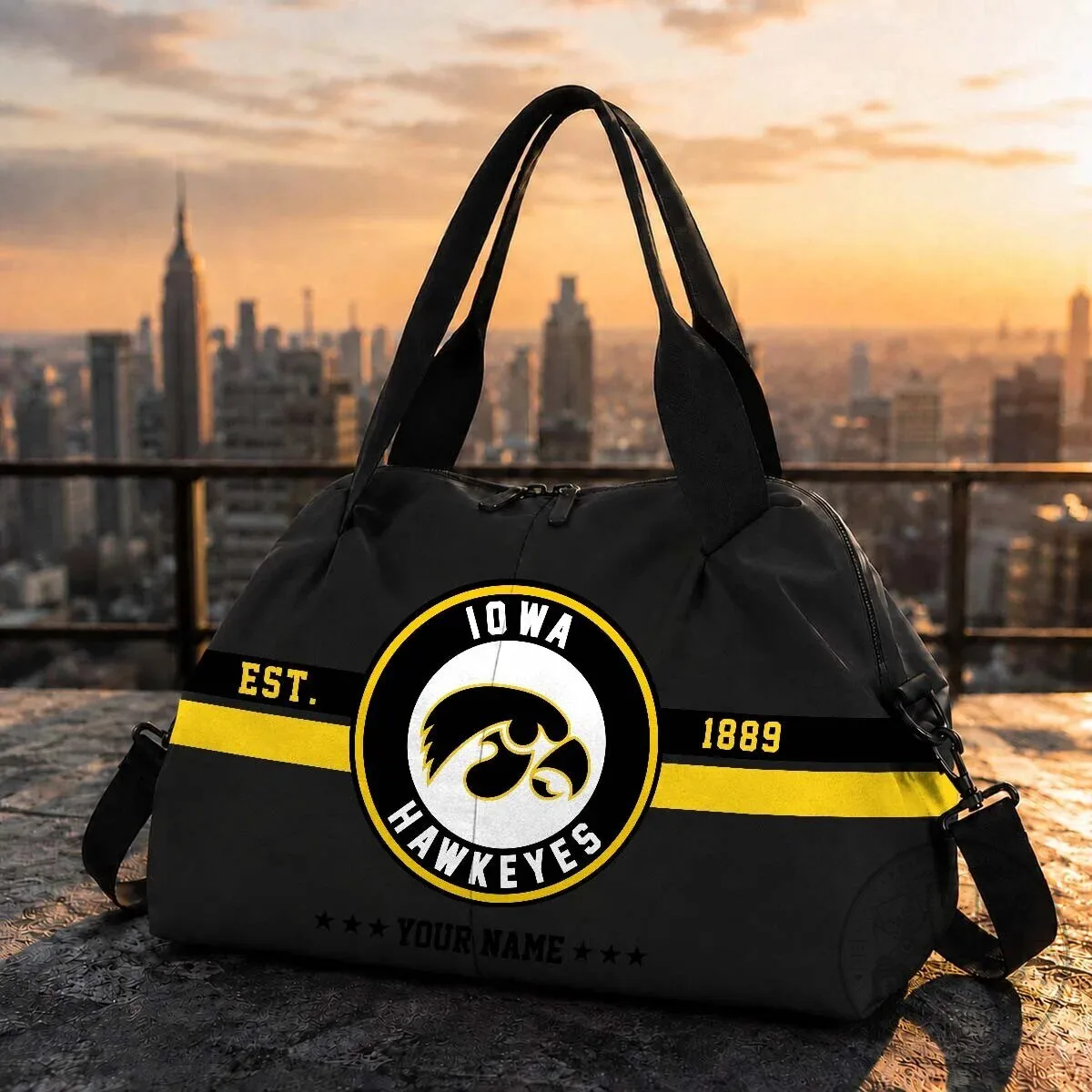 Iowa Hawkeyes Established 1889 Black and Gold Travel Duffel Bag