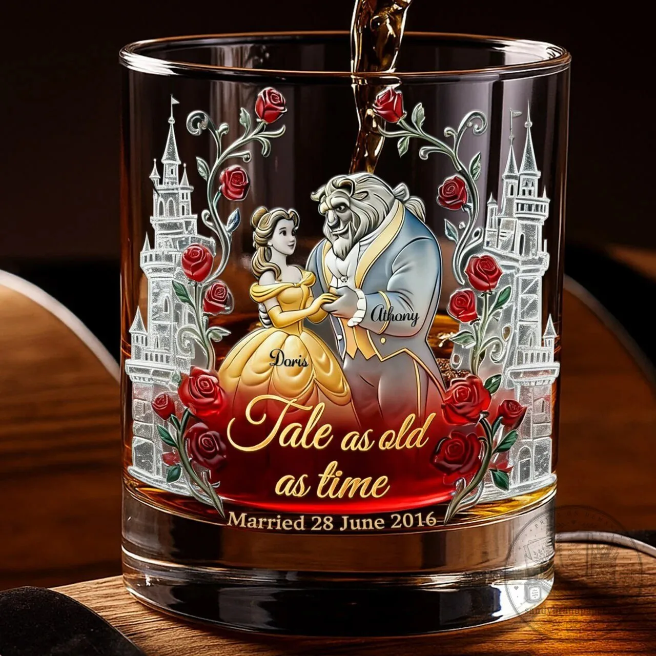Beauty and the Beast Fairytale Couple Personalized Drinking Glass