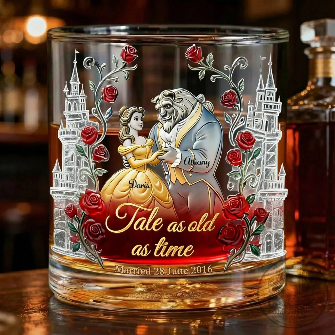 Beauty and the Beast Fairytale Couple Personalized Drinking Glass 4 Beauty and the Beast Fairytale Couple Personalized Drinking Glass