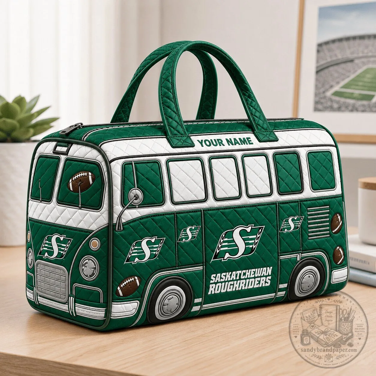 Saskatchewan Roughriders Football Team Bus Quilted Duffel Bag
