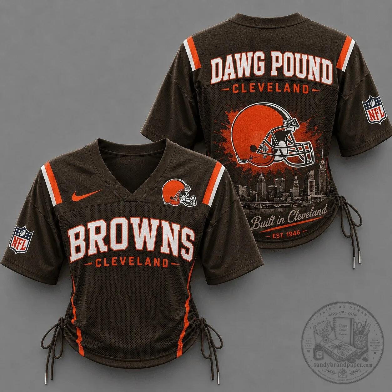 Cleveland Browns Football Women's Lace-Up Short Sleeve Jersey
