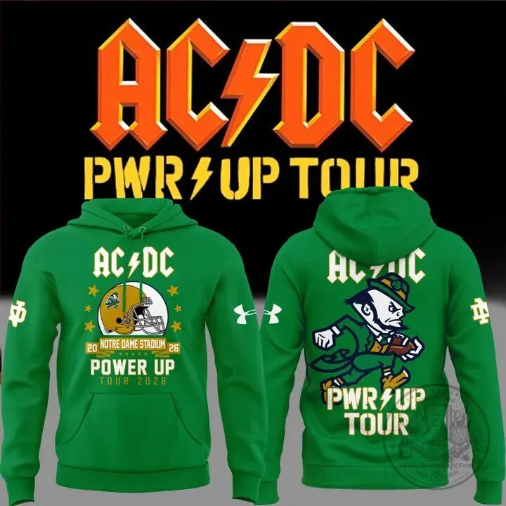 Green Hoodie for the 2026 AC/DC Power Up Tour of Notre Dame Football