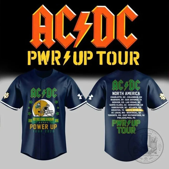 AC/DC Notre Dame Football Power Up Tour 2026 Concert Baseball Jersey