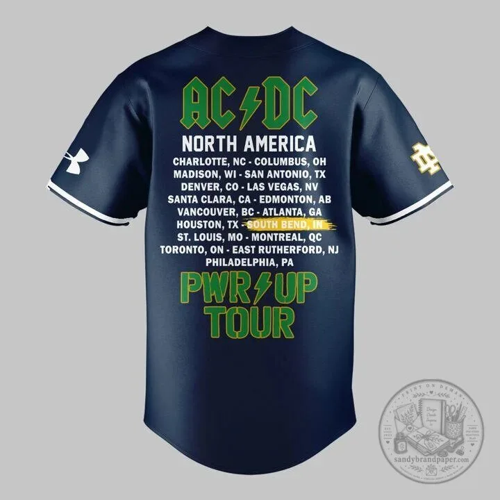 AC/DC Notre Dame Football Power Up Tour 2026 Concert Baseball Jersey 7 AC/DC Notre Dame Football Power Up Tour 2026 Concert Baseball Jersey
