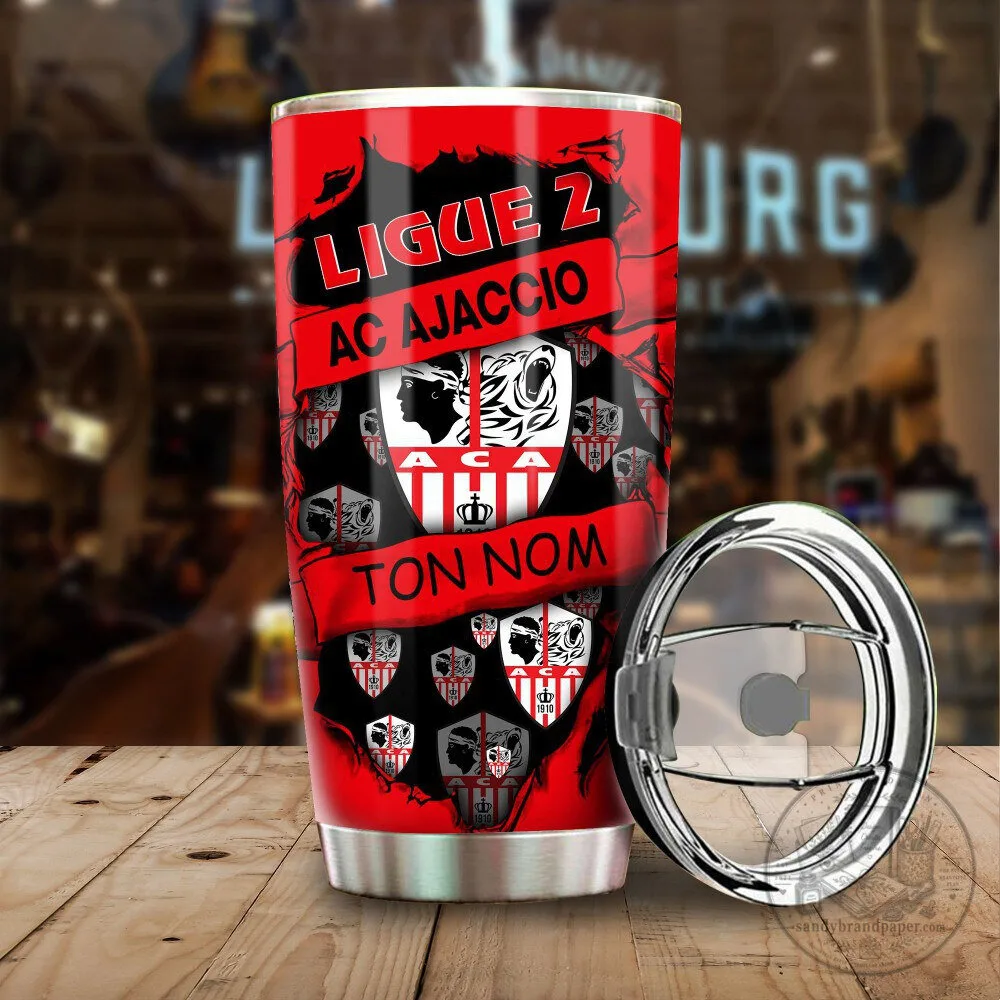 AC Ajaccio Ligue 2 Football Club Logo Red Distressed Tumbler