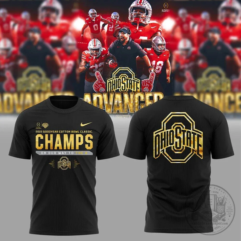 Black T-Shirt Celebrating Ohio State Football's 2025 Cotton Bowl Championship
